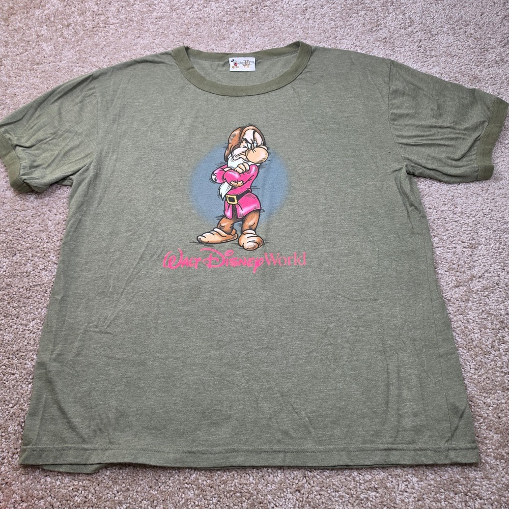 Vintage Walt Disney World Grumpy T Shirt Snow White Dwarfs Green Disney Parks